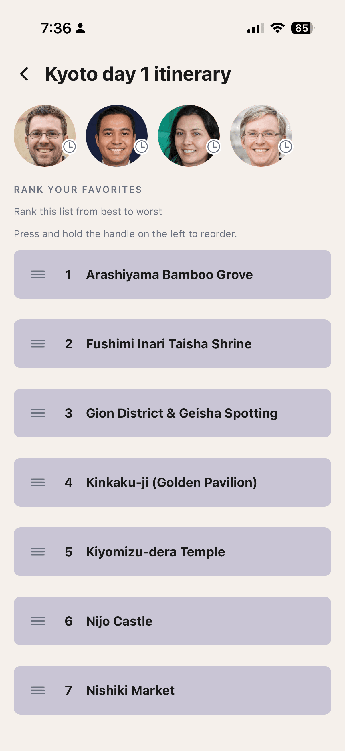 Ranked list of group picks in Rank Them